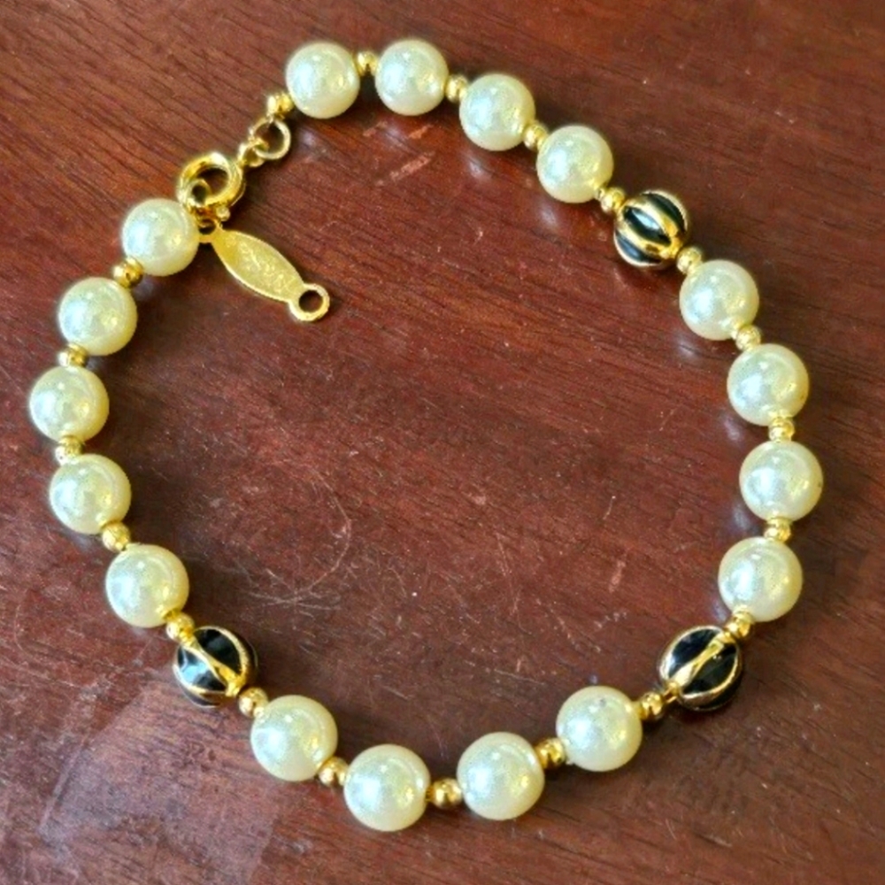 NAPIER GOLD TONE  Faux pearl  BRACELET Vtg